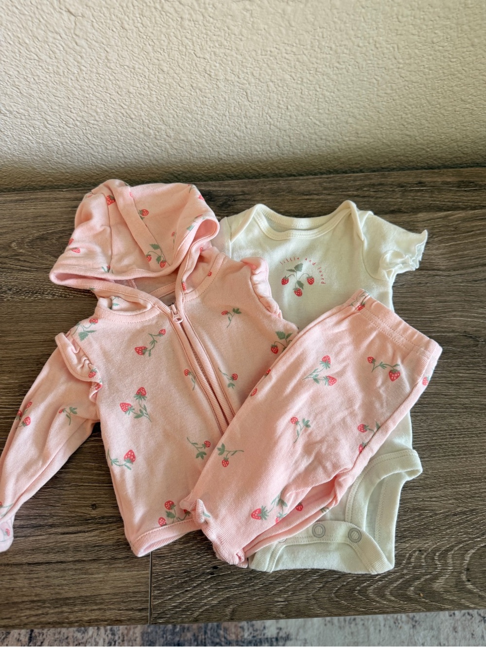 Carter's Pink Strawberry 3-Piece Hoodie, Pants & Bodysuit Set